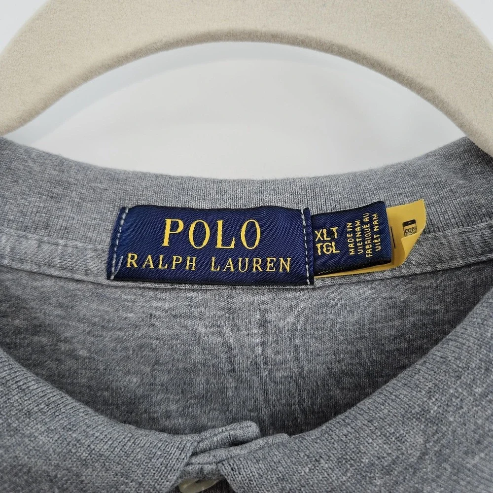 Polo Ralph Lauren Polo Shirt Men XXLT Gray Knit Short‎ Sleeve Flesh Pony Logo
